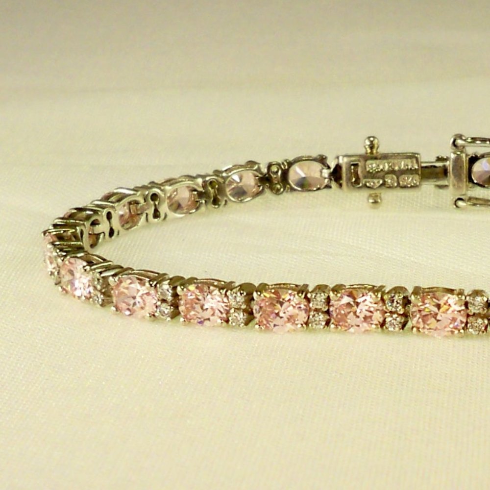 NEW Pink Oval Cut Cubic Zirconias Silver Vintage DESIGNER Bracelet